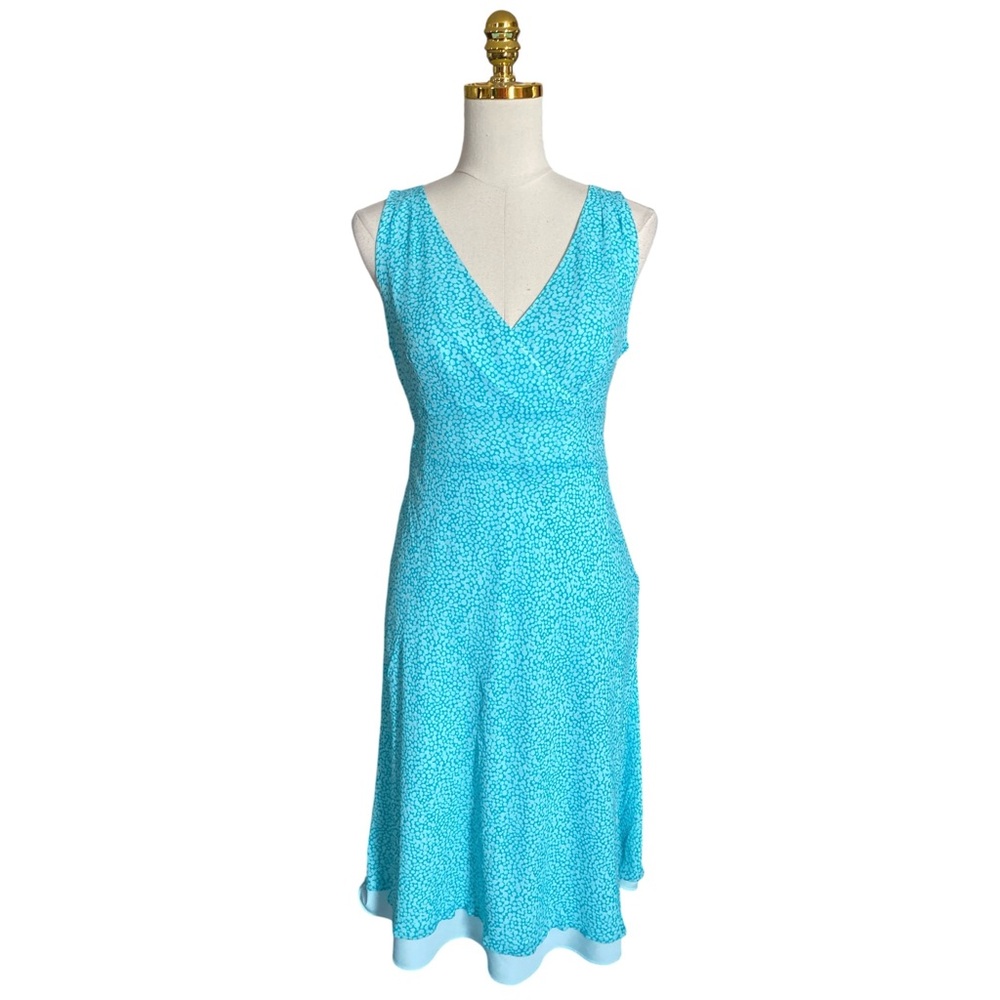 Ann Taylor Y2K 100% Silk Teal Sleeveless Empire Waist V-Neck Babydoll Dress 10
